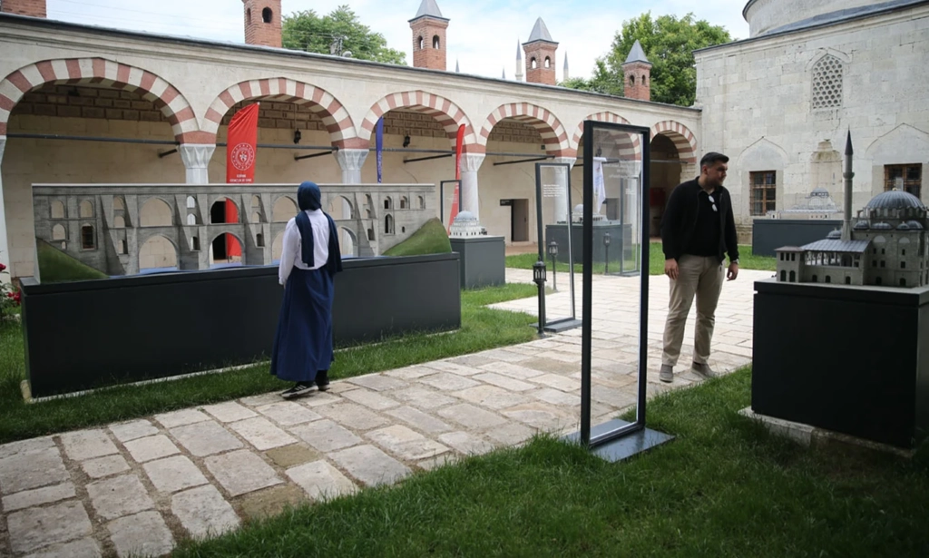 Visitors in the museum courtyard