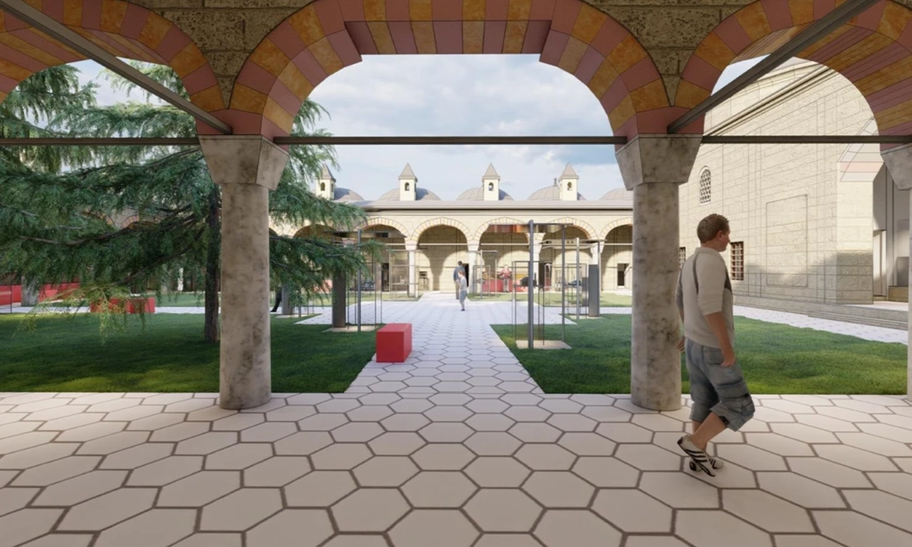 View through the arcade, museum design