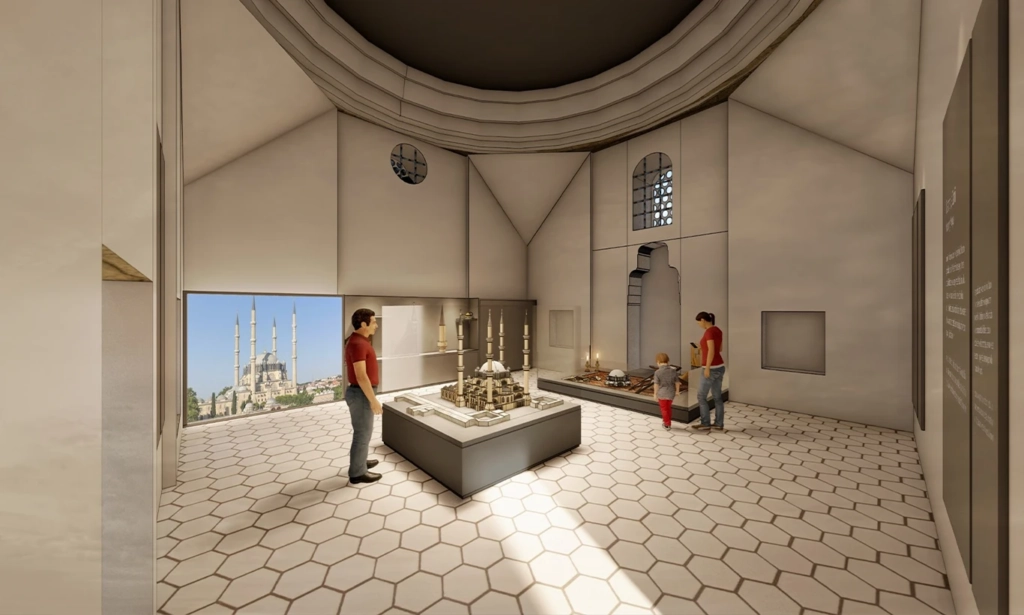 Exhibition hall design with mosque model